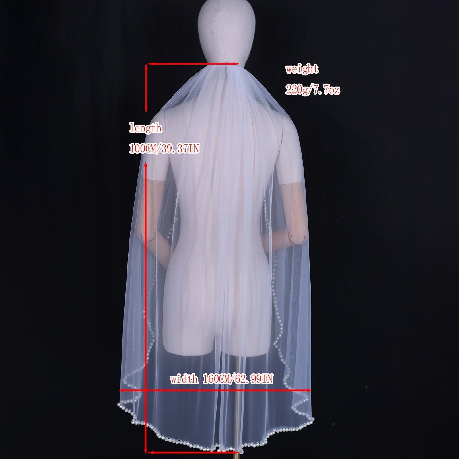 Exaggerated Large Pearl Edge Bridal Veil with Drape