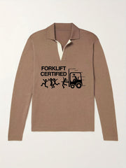 Funny Pattern Knit Polo Shirt Men's Casual Lapel Pullover Sweater