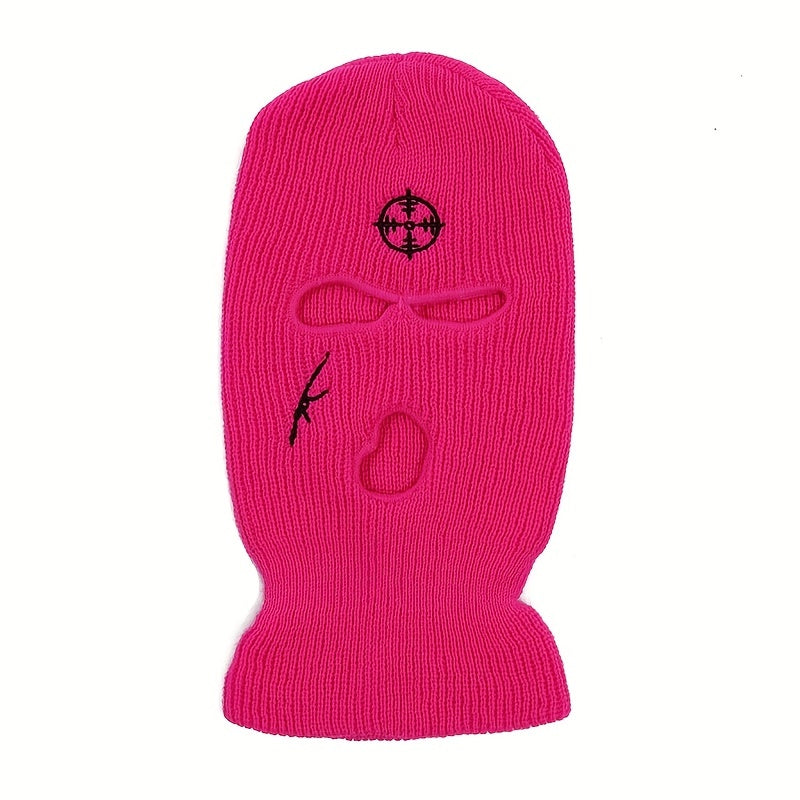 Embroidered Full Face Three Hole Hat Winter Warm Outdoor Windproof Riding Hat