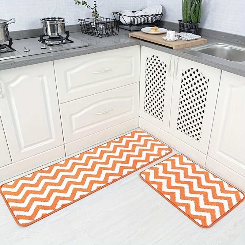 Microfiber Chevron Non Slip Bathroom Carpet Set