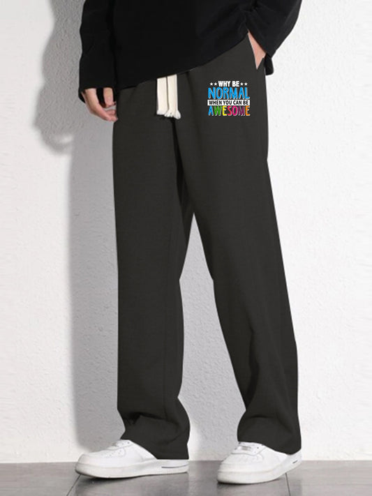 Cartoon Letter Print Loose Fit Mopping Pants Men's Casual