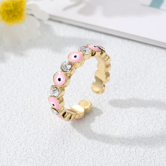 Boho Zircon Evil Eye Ring Adjustable Bling Party Jewelry