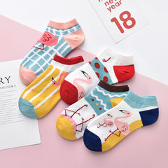 5 Pairs Flamingo Print Short Socks Women's Stocking