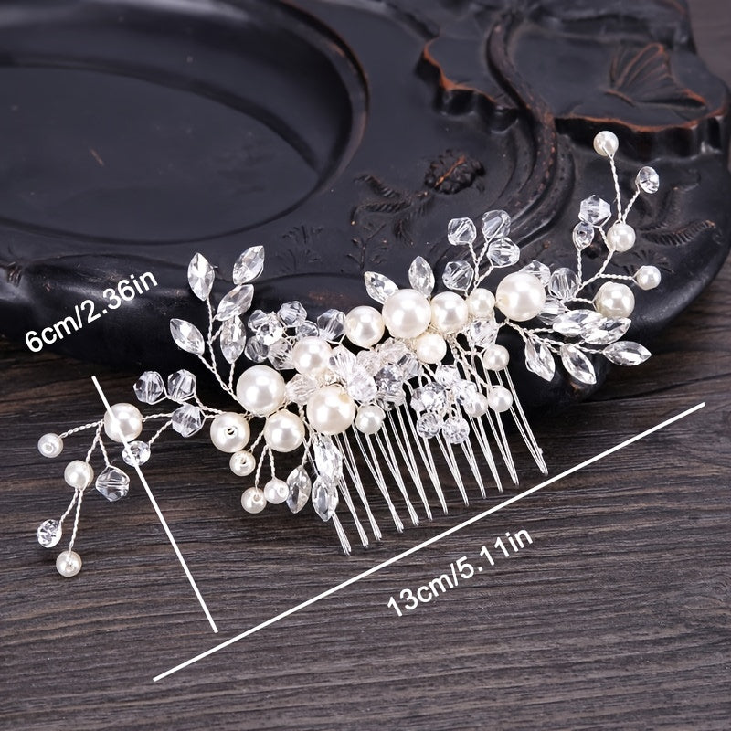Faux Pearl Bridal Hair Comb Crystal Head Jewelry