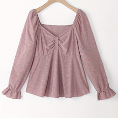  Eyelet Embroidery Flounce Sleeve Peplum Top