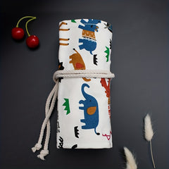 Canvas Scroll Pencil Bag Drawing Organizer Student Stationery