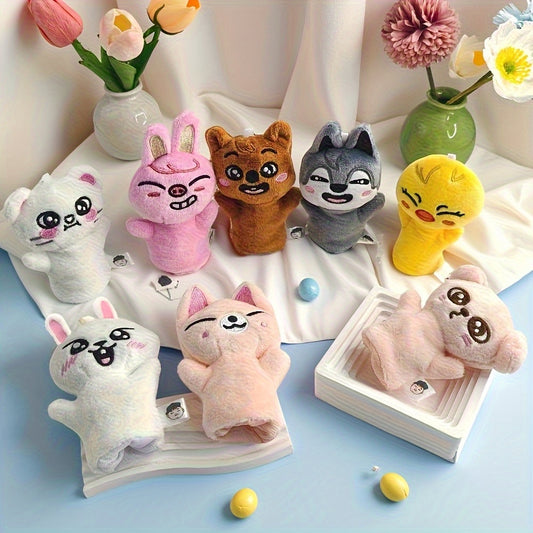 2 Mini Finger Puppets Soft Plush Cartoon Characters Mixed Colors