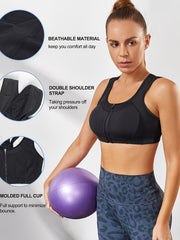 Zipper Front Sports Bra Hollow Out Yoga Tank Top