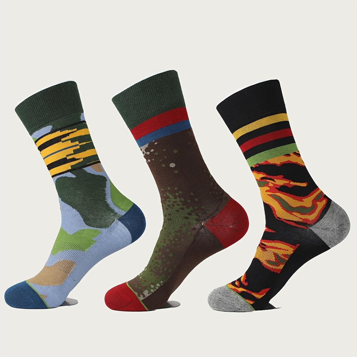 3 Pairs Multicolored Striped Socks Novelty & Funny Pattern Street Socks