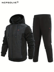 Men's Active Thermal Hooded Jacket & Pants Set for Winter