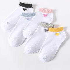 Girls Ruffled Heart Print Knit Ankle Socks Kids Accessories