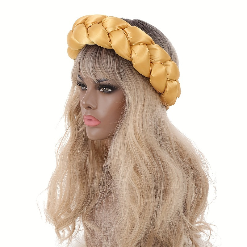 Golden Satin Twisted Braided Headband Women Turban Elastic 