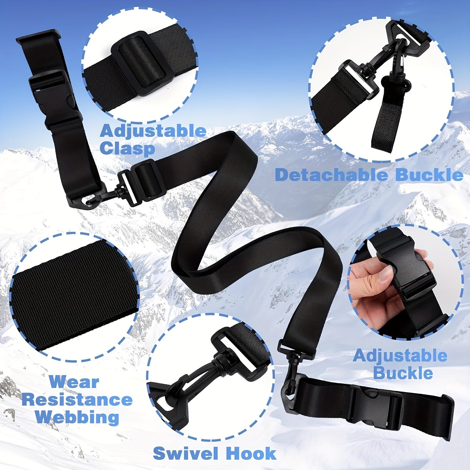 Portable Ski Sled Straps Pole Carrier Adjustable Shoulder Straps