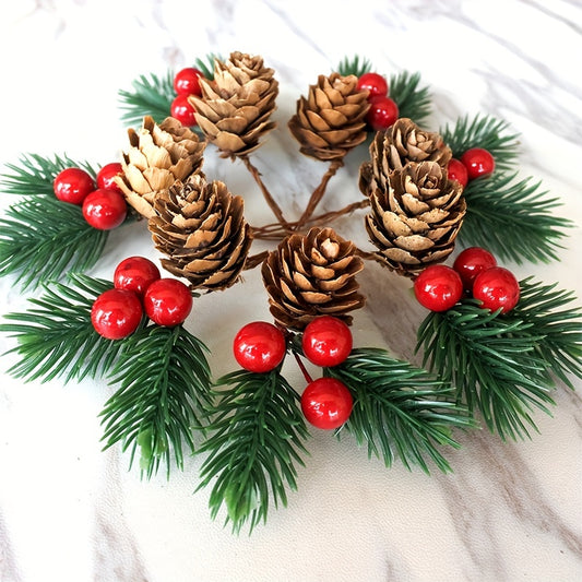 10pcs Christmas Tree Red Pine Cone Ornaments DIY Decoration