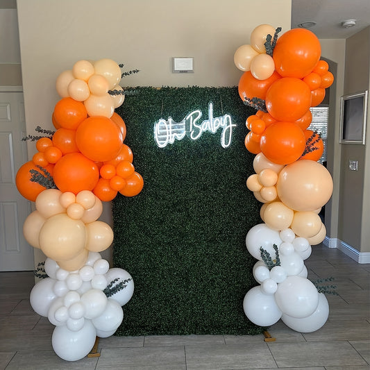 125pcs Orange Balloon Garland Kit With Yellow And Golden For Birthday
