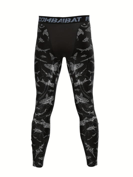 Shark Print Compression Leggings for Men - Quick Drying Base Layer Pants