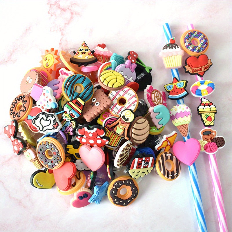 50pcs Random Cartoon Straw Toppers Custom Straw Toppers Randomly