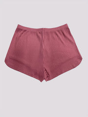  Solid Ribbed Knit Tie Front Shorts