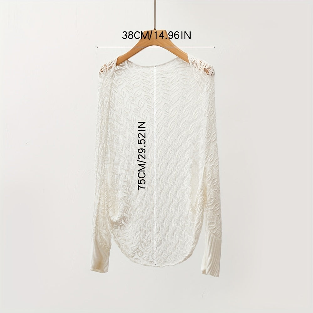 Hollow Out Knitted Shawl Long Sleeve Casual Cape Wraps for Women
