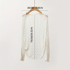 Hollow Out Knitted Shawl Long Sleeve Casual Cape Wraps for Women