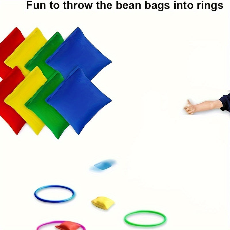 16pcs Nylon Bean Bag Plastic Ring Game Set for Kids, Outdoor Ring Throwing Game