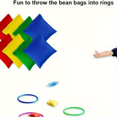 16pcs Nylon Bean Bag Plastic Ring Game Set for Kids, Outdoor Ring Throwing Game