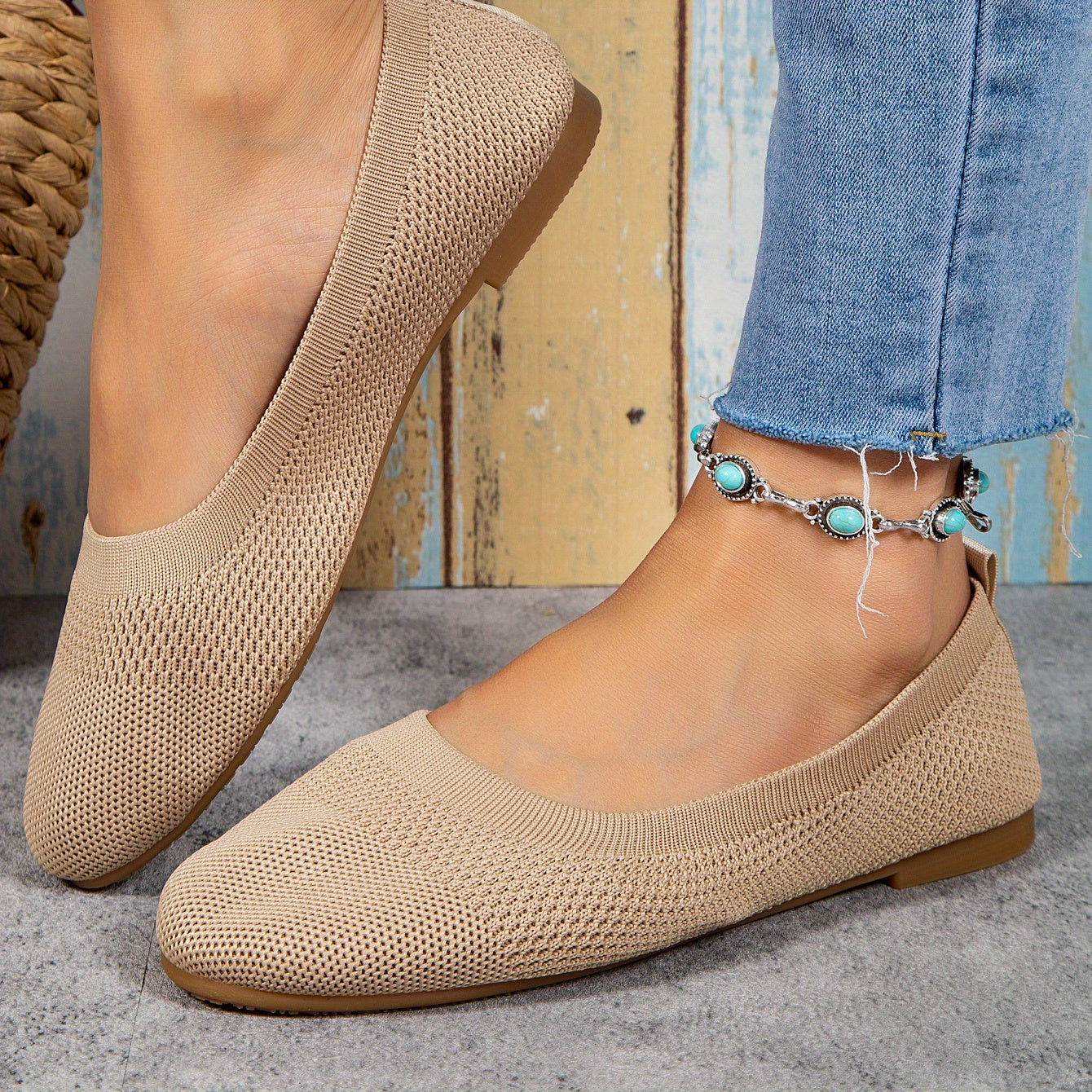 Women's Knitted Flat Shoes Soft Sole Slip On Casual Walking Flats