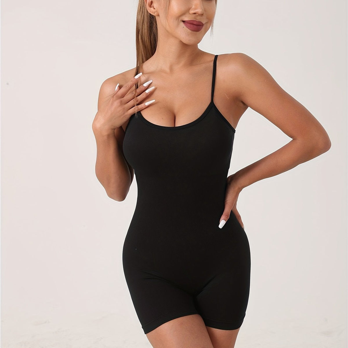 Seamless Yoga Jumpsuit Round Neck Rib Knit Fitness Yoga Romper