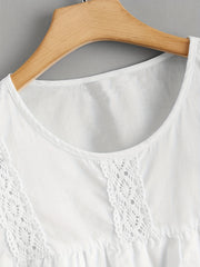  Lace Trim Cap Sleeve Blouse