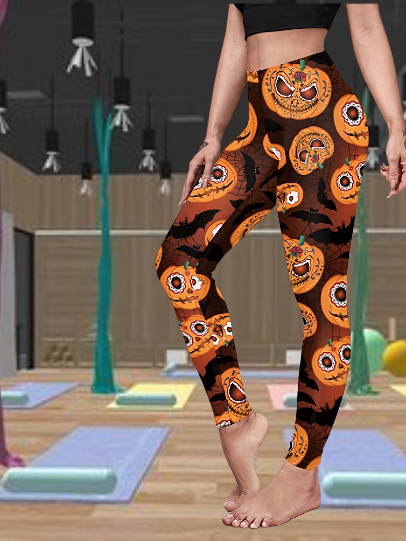 Pumpkin Print Yoga Leggings High Waist Workout Tight Pants
