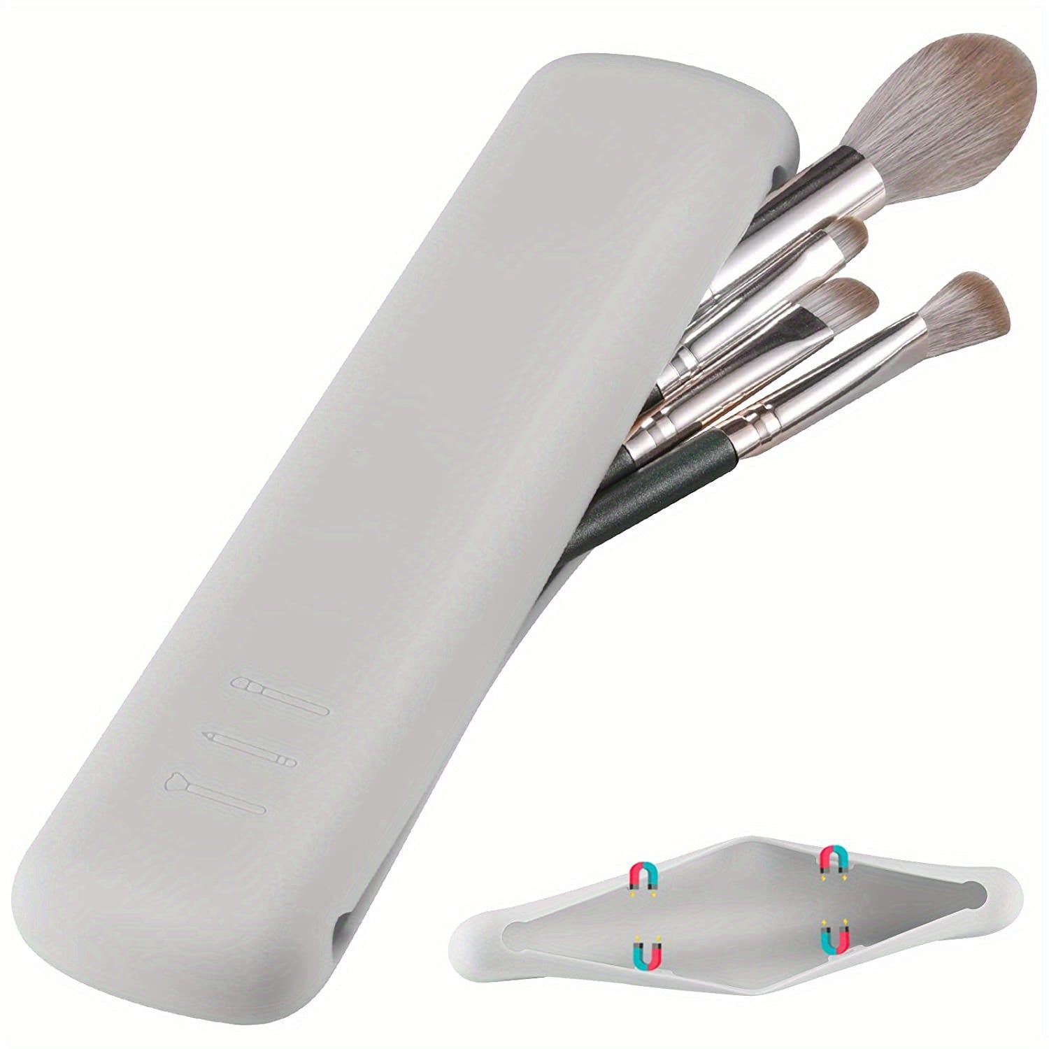 Silicone Makeup Brush Holder with Magnetic Snaps - Travel Case Bag
