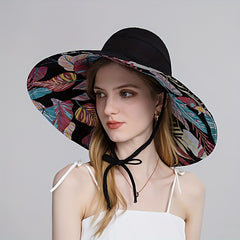 Leaf Pattern Print Sun Hat Wide Brim Sunshade Visor Hat