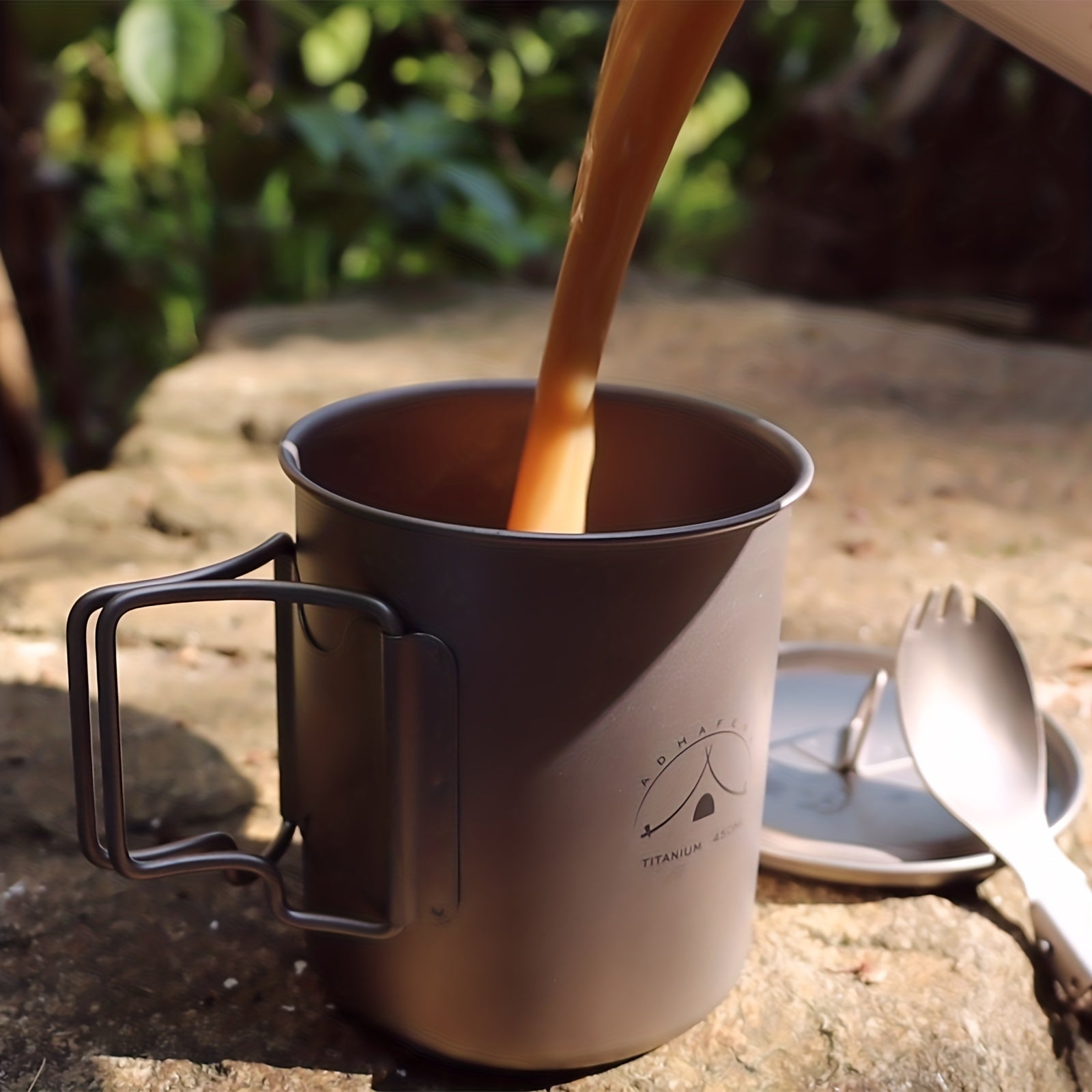 Titanium Camping Mug with Lid, Spork, Bag