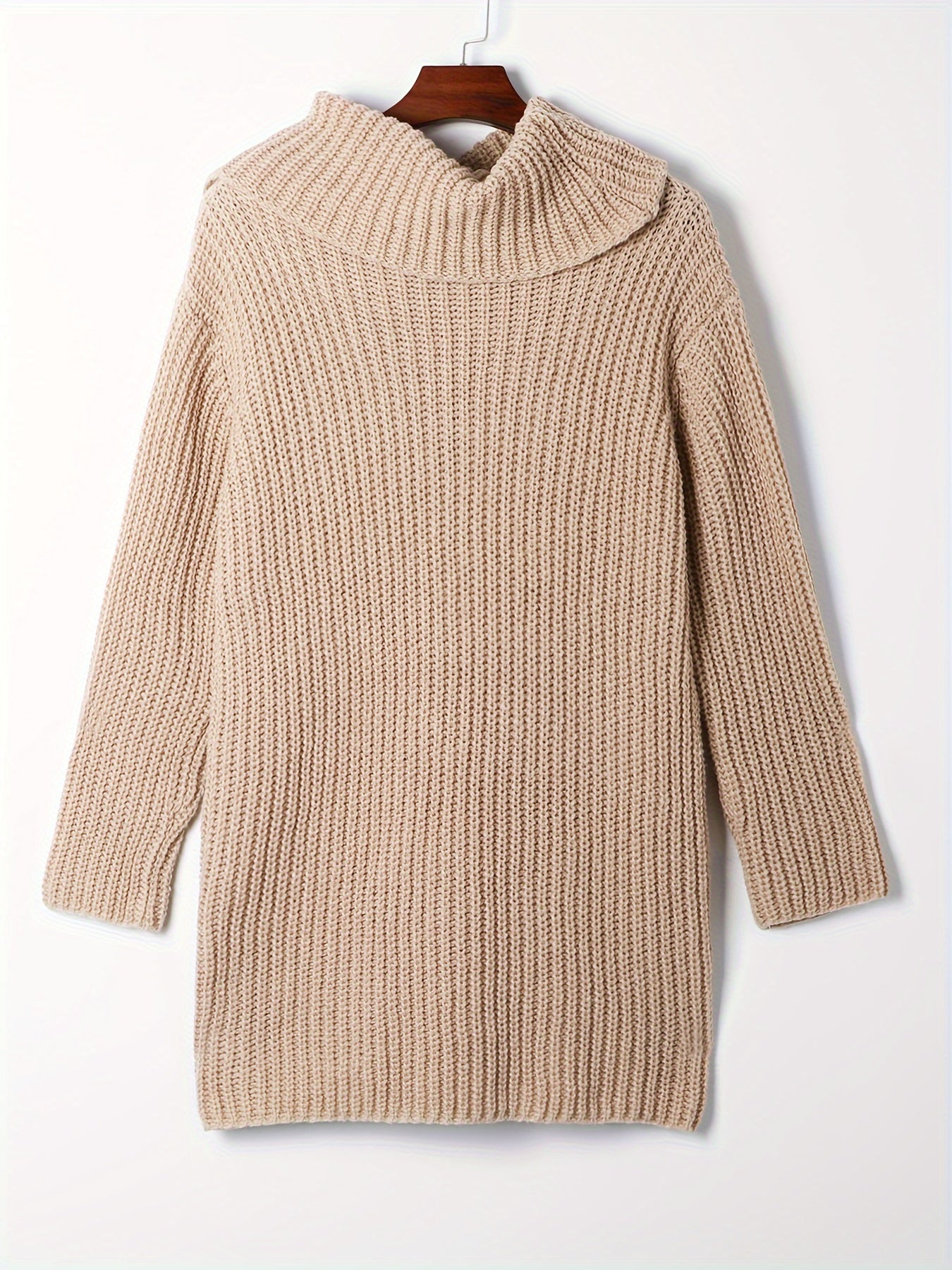  Solid Long Sleeve Turtle Neck Sweater Dress