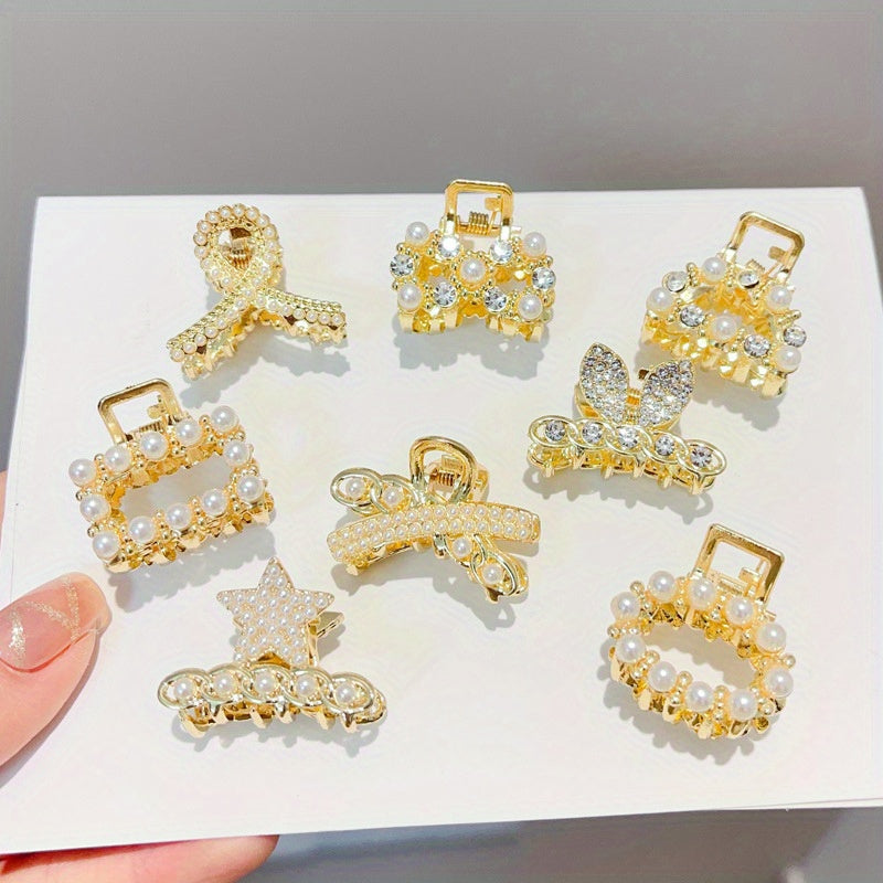 8 PCS Faux Pearl Mini Hair Claw Jewelry