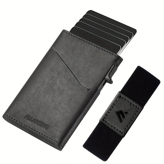 ALLANSING Slim Card Holder Leather Wallet Minimalist Pop Up RFID Blocking Wallet