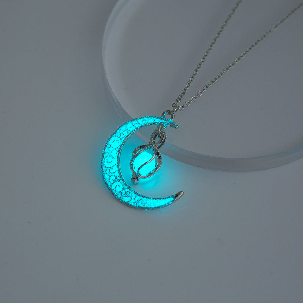 Moon Pendant Necklace Glowing Night Adjustable Neck Chain Women Party Clothing