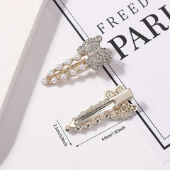2pcs Faux Pearl Rhinestone Hair Clip for Women Girls