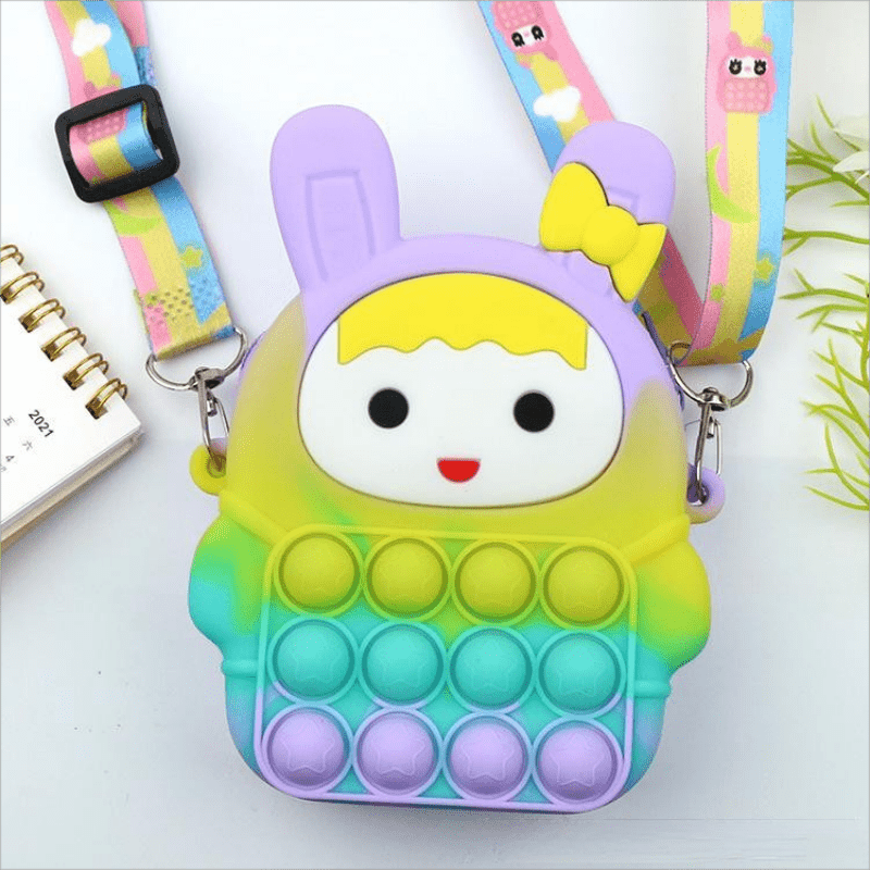 Funny Rabbit Shape Rainbow Crossbody Bag with Colorful Strap