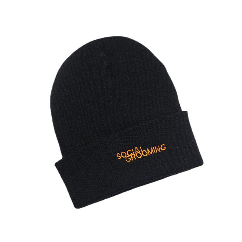 Letter Embroidered Knitted Hat Brimless Unisex Cap