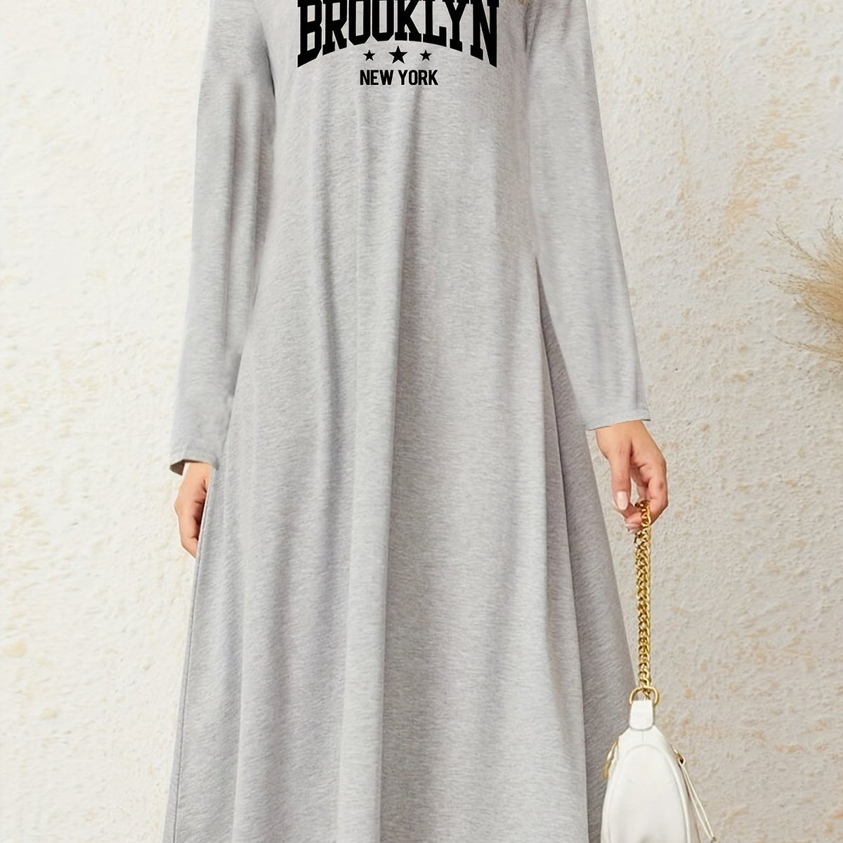 Plus Size Letter Print Long Sleeve Stretch Nightdress