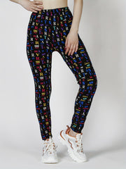 Colorful Letter Print Leggings Elastic Slim Bottoms
