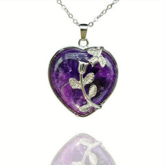 Leaf Heart Crystal Healing Pendant Necklace
