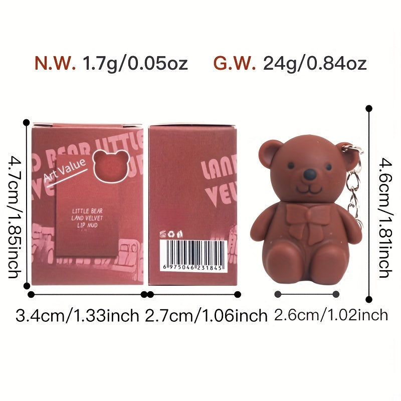 Gray Pink Matte Lip Glaze Bear Keychain Liquid Lipstick