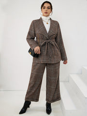  Plaid Print Blazer & Pants Set
