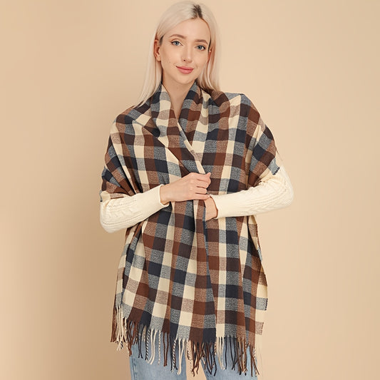 Women's Plaid Scarf Warm Shawl Long Tassel Scarf