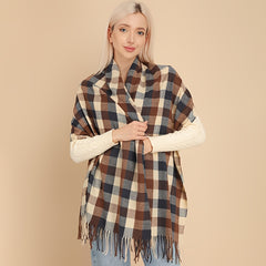 Women's Plaid Scarf Warm Shawl Long Tassel Scarf