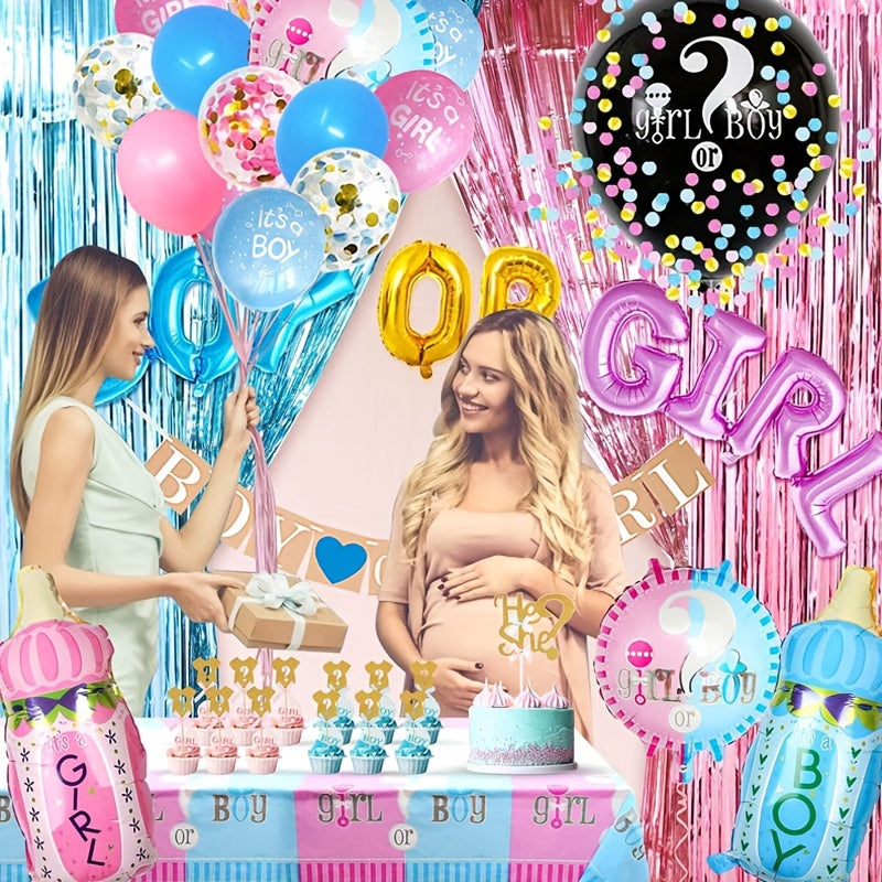 79pcs Gender Reveal Decoration Set with Foil Balloons & Print Balloons