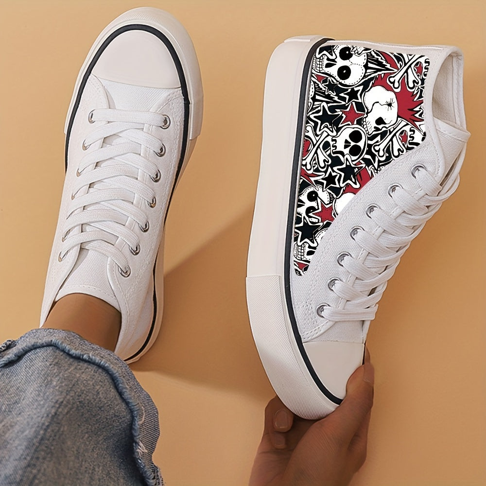 Girl's Cartoon Skull High Top Skate Shoes Non Slip Sneakers