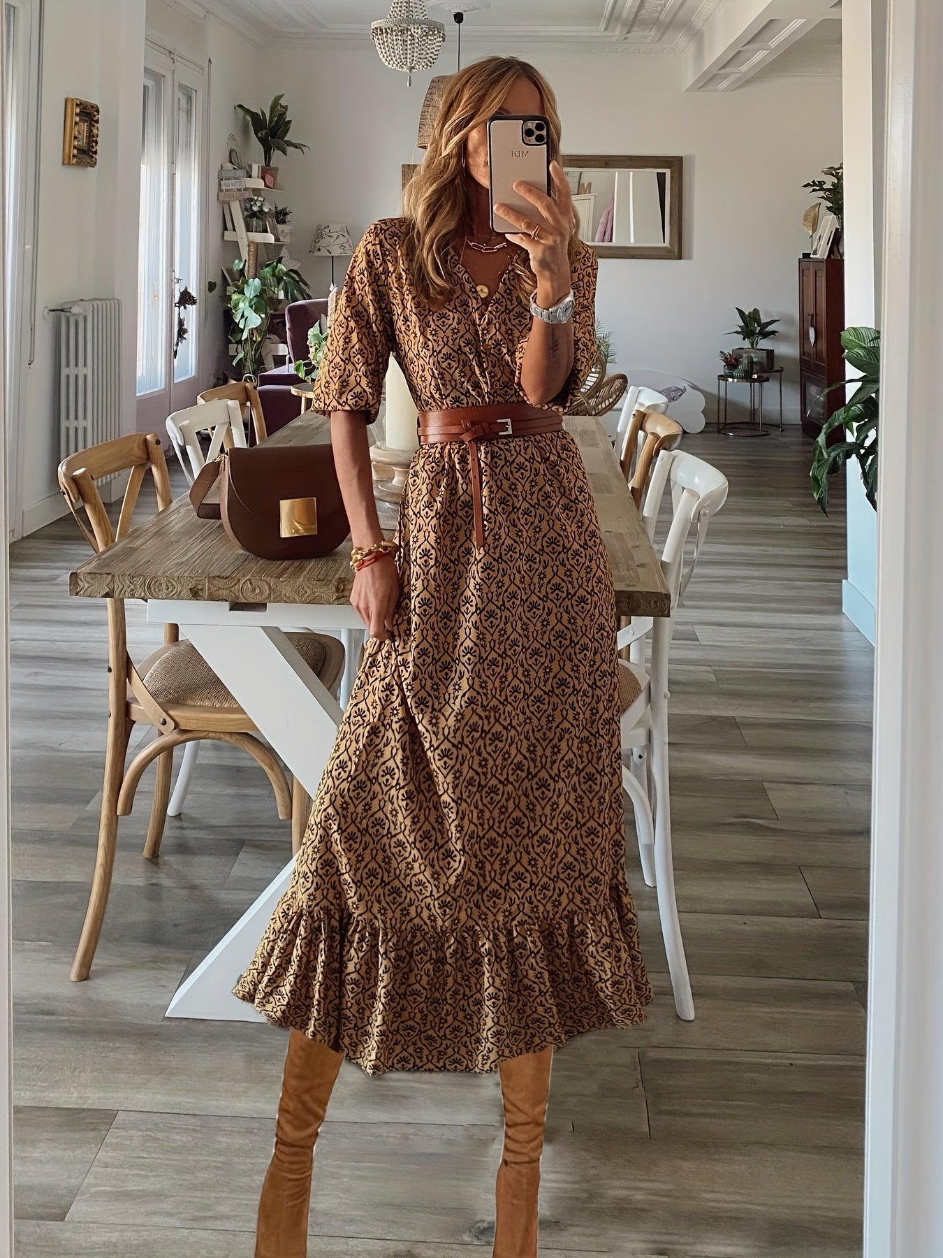  Boho Dress Women's Plus Allover Print Maxi Dress